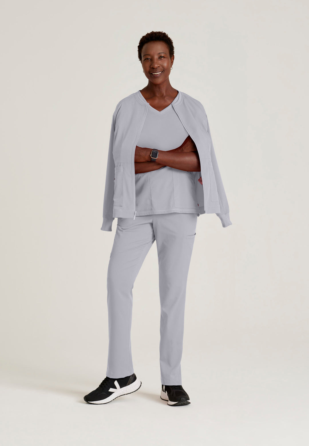 Grey's Anatomy™ Spandex Stretch Women's Millie 3-Pocket Crewneck Jacket